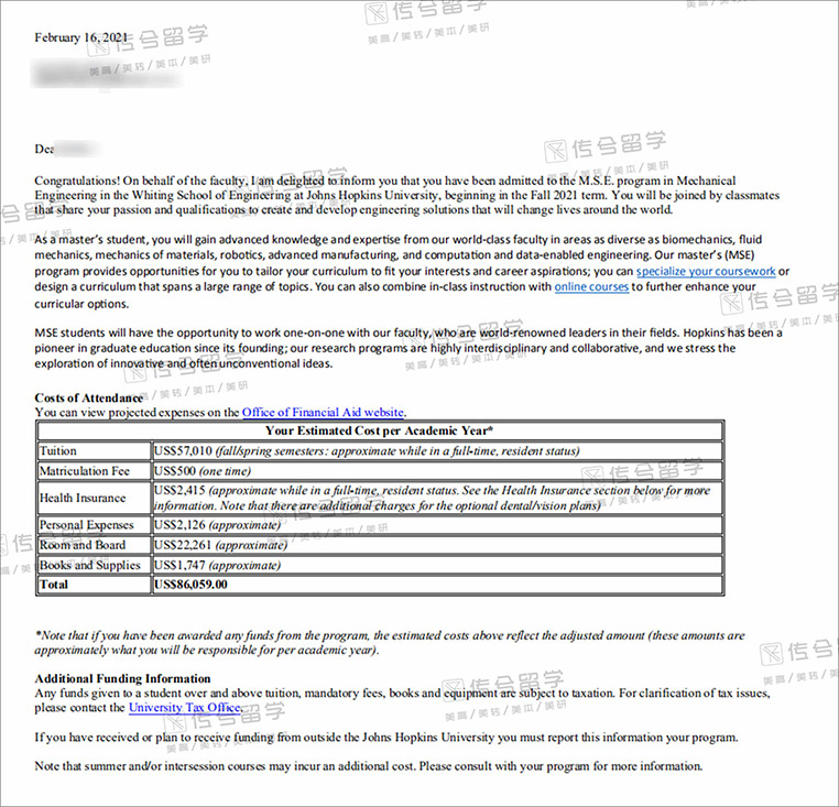 美国约翰霍普金斯大学机械工程专业研究生申请案例